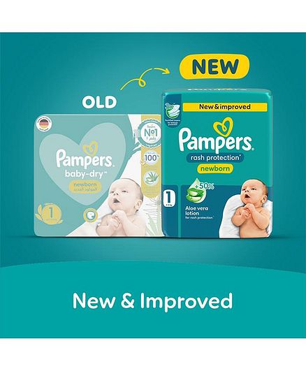 Pampers Rash Protection Taped Diapers, Size 1, 2-5kg, +50% Aloe Vera Lotion, Jumbo Box, 136 Diapers