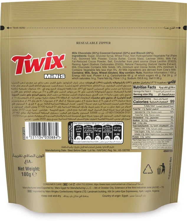 Twix Original Chocolate Minis, 10 Mini Bars, 180g